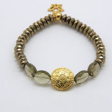 Load image into Gallery viewer, Smoky Quartz and Hematite bracelet with Mandala and Lotus Flower charms.