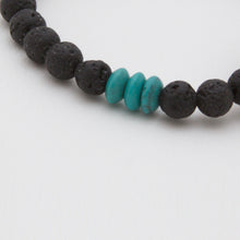 Cargar imagen en el visor de la galería, Pulsera Piedra Volcánica y Turquesa, dije Turquesa, Coral y Elefante.