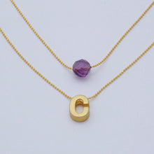 Load image into Gallery viewer, Double chain necklace with Amethyst and Letter of your choice.