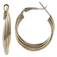 Load image into Gallery viewer, Arete arracada traslapada 3 tiras, dos grabadas