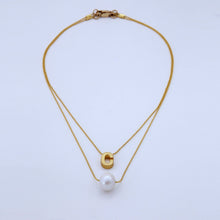 Load image into Gallery viewer, Double chain necklace with Pearl and Letter of your choice.