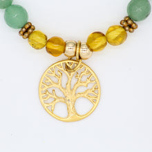 Load image into Gallery viewer, Amber and Aventurine bracelet with Tree of Life pendant.