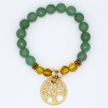 Load image into Gallery viewer, Amber and Aventurine bracelet with Tree of Life pendant.