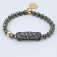 Load image into Gallery viewer, Pyrite bracelet with Zircon and Tree of Life charms.