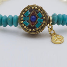 Cargar imagen en el visor de la galería, Pulsera Citrino y Turquesa, dije de Turquesa, Coral, Lapislázuli y colgante de Amor y Paz.
