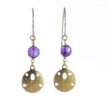 Load image into Gallery viewer, Amethyst long earring with sand dollar.