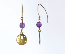 Load image into Gallery viewer, Amethyst long earring with sand dollar.