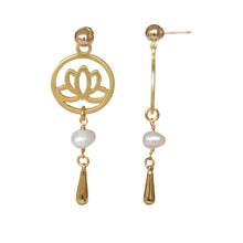 Load image into Gallery viewer, Long earring with Lotus Flower, Pearl and Drop