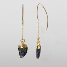 Cargar imagen en el visor de la galería, Arete largo gancho con cadena y Labradorita.