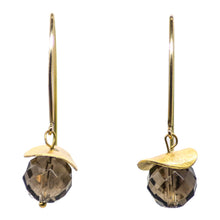 Load image into Gallery viewer, Smoky Quartz earring with wavy disc.