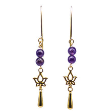 Load image into Gallery viewer, Amethyst earring with Lotus Flower charm.
