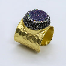 Cargar imagen en el visor de la galería, Anillo ajustable con Druzy morado, Hematita y Circonia.