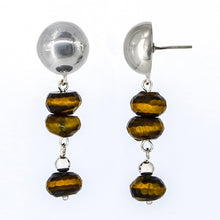 Load image into Gallery viewer, Half ball earring with Tiger's Eye.