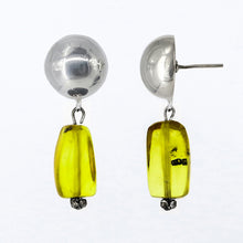 Load image into Gallery viewer, Half ball earring with Amber (rectangle).