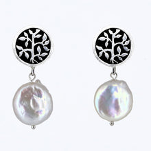 Load image into Gallery viewer, Tree of Life earring with white Pearl.