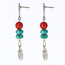 Cargar imagen en el visor de la galería, Arete de Árbol de la Vida con Turquesa, Coral y símbolo OM.