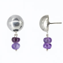 Load image into Gallery viewer, Half ball earring with Amethyst.