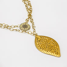 Load image into Gallery viewer, Double chain necklace with Star and Leaf pendants.
