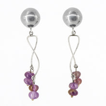 Load image into Gallery viewer, Half ball and Spiral earring with Amethyst.