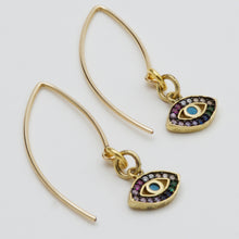 Load image into Gallery viewer, Chain and Amethyst necklace with drop and Protective Eye pendants. Matching earrings included.