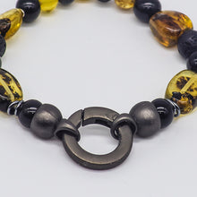 Load image into Gallery viewer, Amber, Onyx and lava stone bracelet Men.