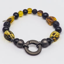 Load image into Gallery viewer, Amber, Onyx and lava stone bracelet Men.
