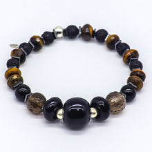 Load image into Gallery viewer, Onyx, Smoky Quartz, Tiger's Eye, lava stone and Hematite bracelet.