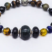 Load image into Gallery viewer, Jade, Onyx, Amber, Lapis Lazuli, Tiger's Eye, Jasper and Hematite bracelet. Men