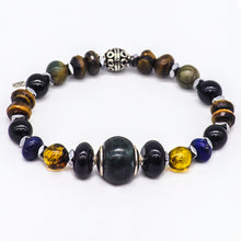 Load image into Gallery viewer, Jade, Onyx, Amber, Lapis Lazuli, Tiger's Eye, Jasper and Hematite bracelet. Men