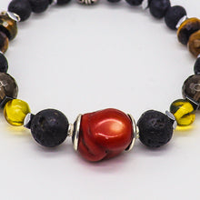 Load image into Gallery viewer, Coral, lava stone, Amber, Smoky Quartz, Tiger's Eye and Hematite Men.