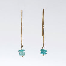 Load image into Gallery viewer, Long hook earring with chain and Apatite.