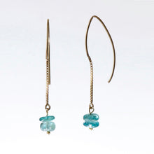 Load image into Gallery viewer, Long hook earring with chain and Apatite.