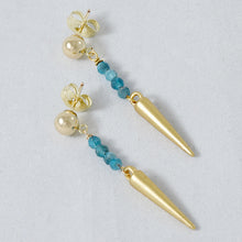 Load image into Gallery viewer, Chain and Apatite double necklace with leaf and NAMASTE pendants. Matching earrings included.