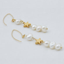 Load image into Gallery viewer, Chain and Pearl double necklace with Moon pendant. Matching earrings included.