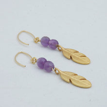 Load image into Gallery viewer, Chain and Amethyst double necklace with NAMASTE and bar pendants. Matching earrings included.