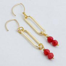 Load image into Gallery viewer, Chain and Coral dobule necklace with arrow and drop pendants. Matching earrings included.