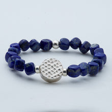 Load image into Gallery viewer, Lapis Lazuli bracelet with round hammered charm.