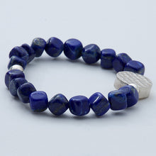 Load image into Gallery viewer, Lapis Lazuli bracelet with round hammered charm.