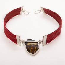 Load image into Gallery viewer, Leather Choker with Amber charm. Matching earrings included.