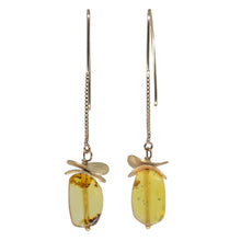 Load image into Gallery viewer, Long earring with Amber and wavy discs.