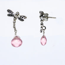 Cargar imagen en el visor de la galería, Arete de libélula con Cuarzo Rosa