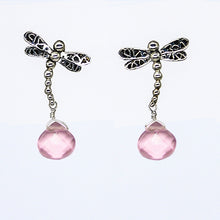 Cargar imagen en el visor de la galería, Arete de libélula con Cuarzo Rosa