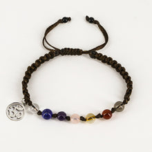 Cargar imagen en el visor de la galería, Pulsera 7 chakras. Piedras semipreciosas y Plata. Café