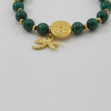 Load image into Gallery viewer, Malachite bracelet with Mandala and dragonfly charms.
