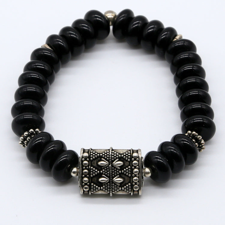 Onyx bracelet with ethnic pendant. Men