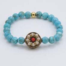 Load image into Gallery viewer, Turquoise bracelet with Agate and Coral charm.
