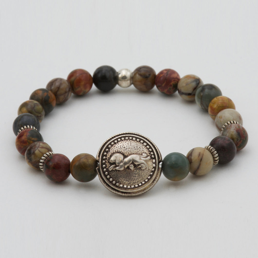 Jasper bracelet with antique lion charm.
