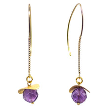 Load image into Gallery viewer, Amethyst earring with wavy disc.
