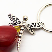 Load image into Gallery viewer, Coral and Amber Pendant with Dragonfly and OM symbol
