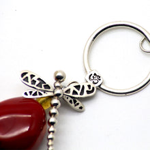 Load image into Gallery viewer, Coral and Amber Pendant with Dragonfly and OM symbol
